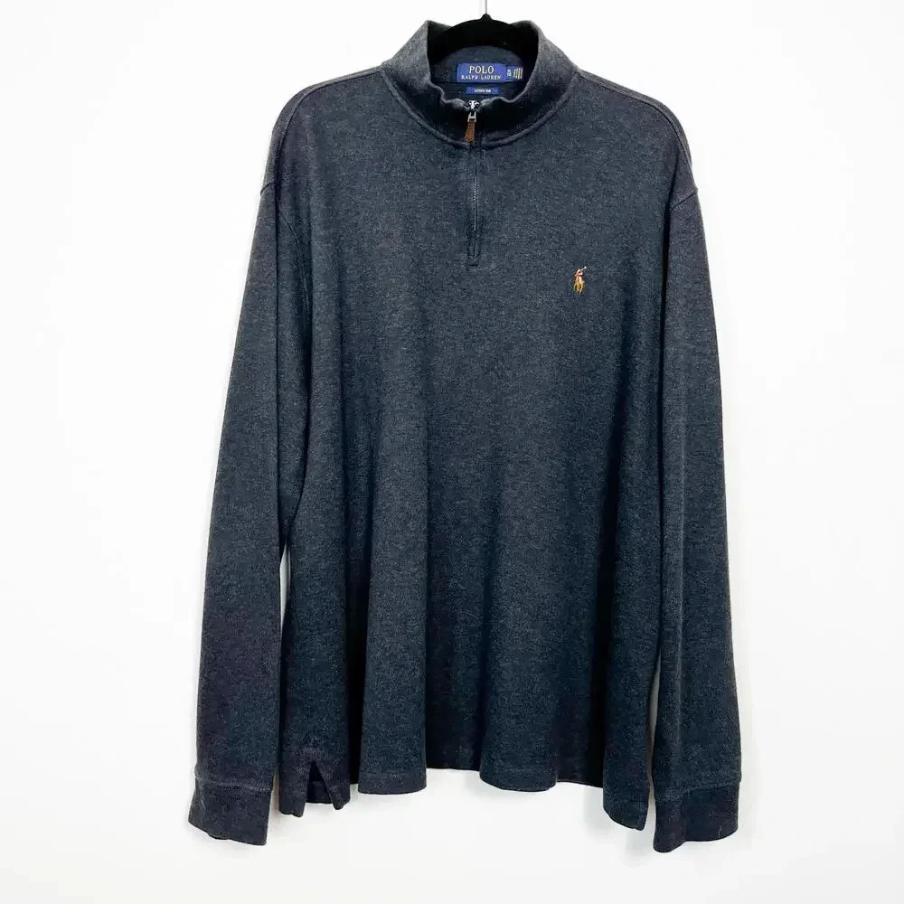 Polo Ralph Lauren Mens Estate‎ Rib 1/4 Zip Pullover Sweater Color Pony XL Gray